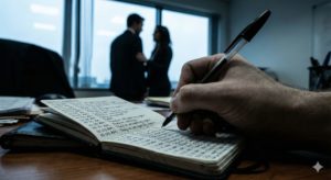 社内恋愛の嫉妬を消すためにノートに記録をつけるイメージ