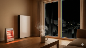 次世代のエネルギーで周りが停電しても明るい部屋で優越感のイメージ