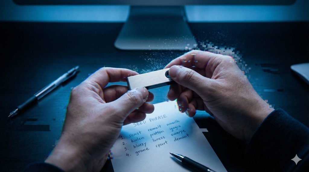 コールドウォレットに暗号資産を移すイメージ